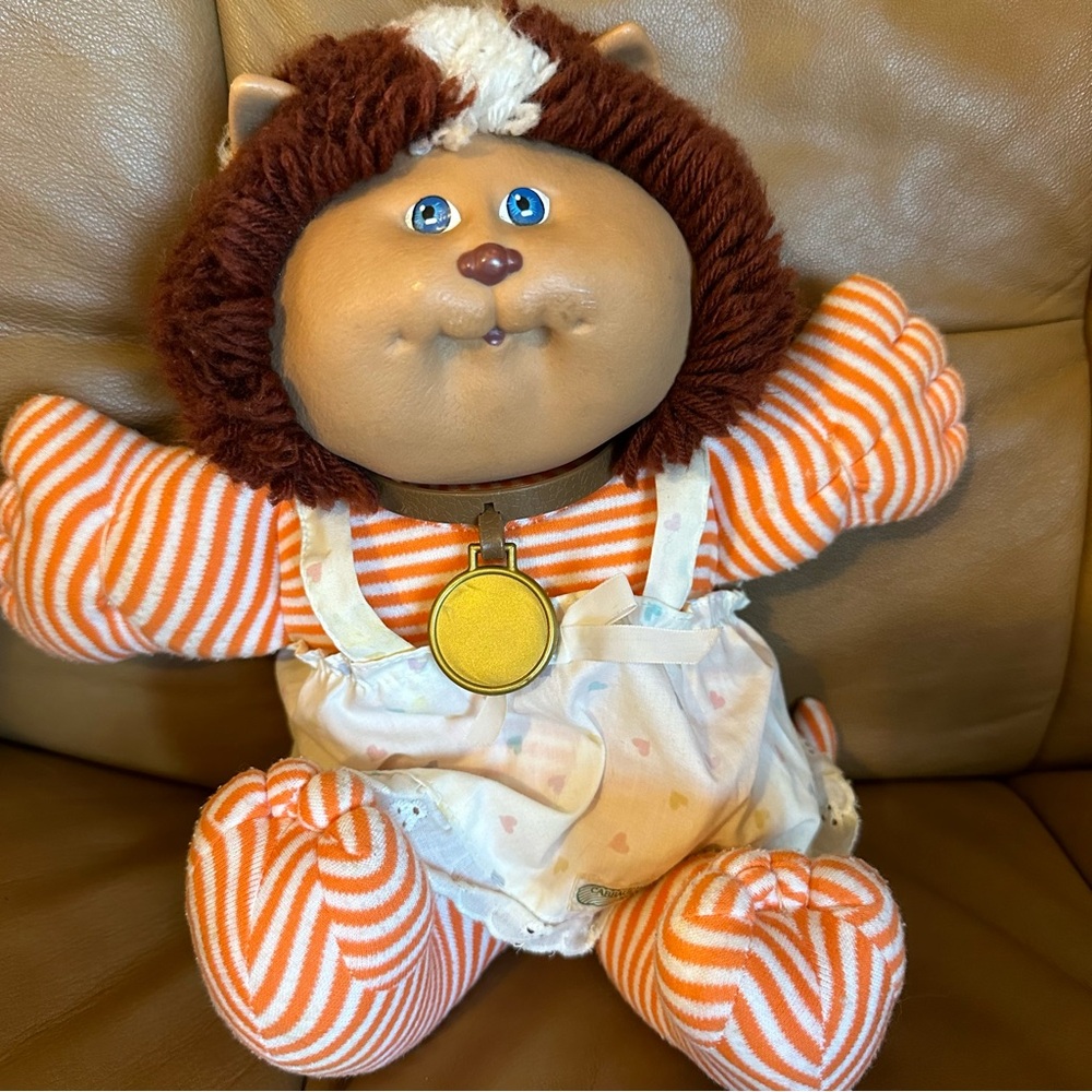 Vintage Striped Orange and White Stuffed Animal Cabbage Patch